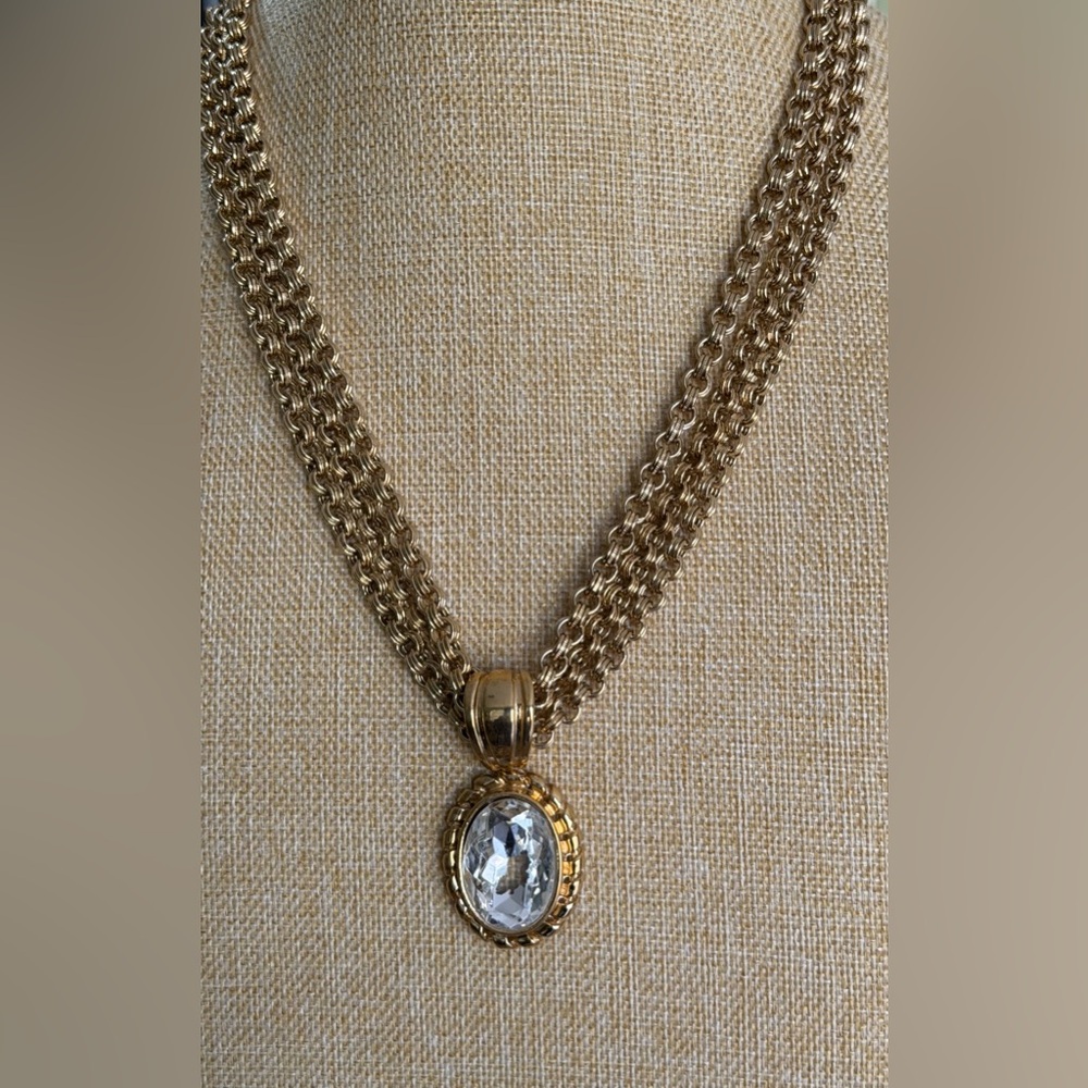 Givenchy Paris New York Vintage Multi Strand Gold-Plated and Rhinestone Necklace - Picture 11 of 17